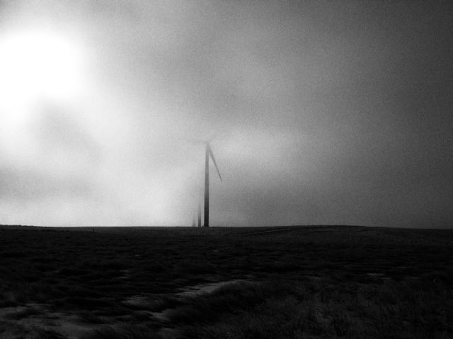 Wind turbine in fog