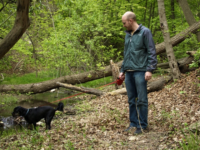 Ben and Oscar by the stream