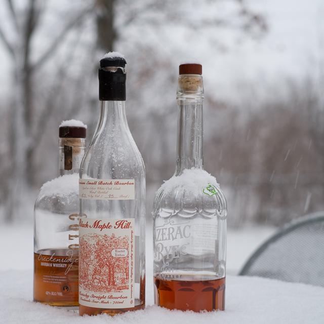 Gentle snow and brown liquor