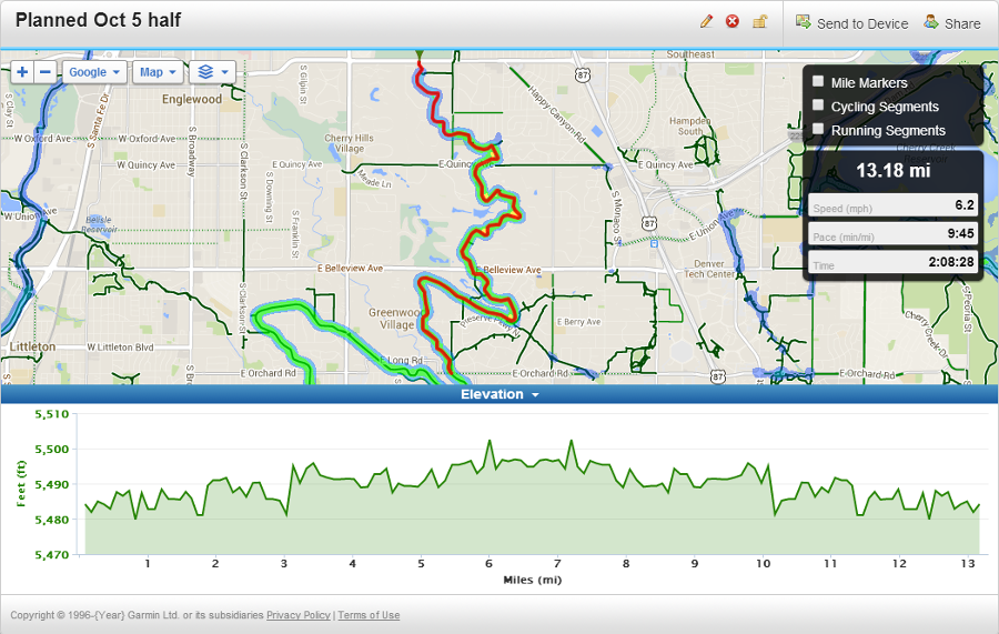 map of planned half-marathon route